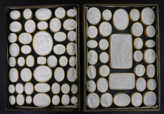 A collection of 19th century Italian plaster cameos, 18 x 25.5cm